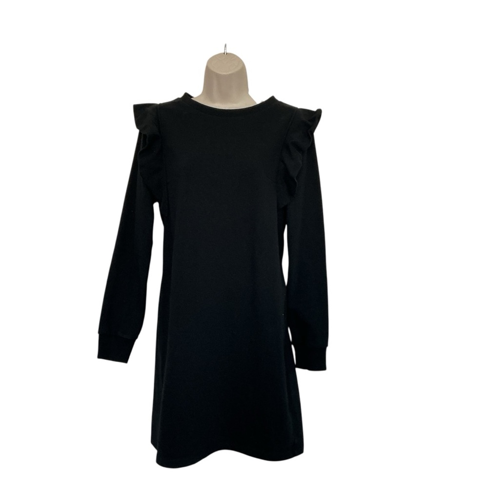 NWOT Who What Wear Black Sweatshirt Dress Ruffles Size Medium Cotton Blend